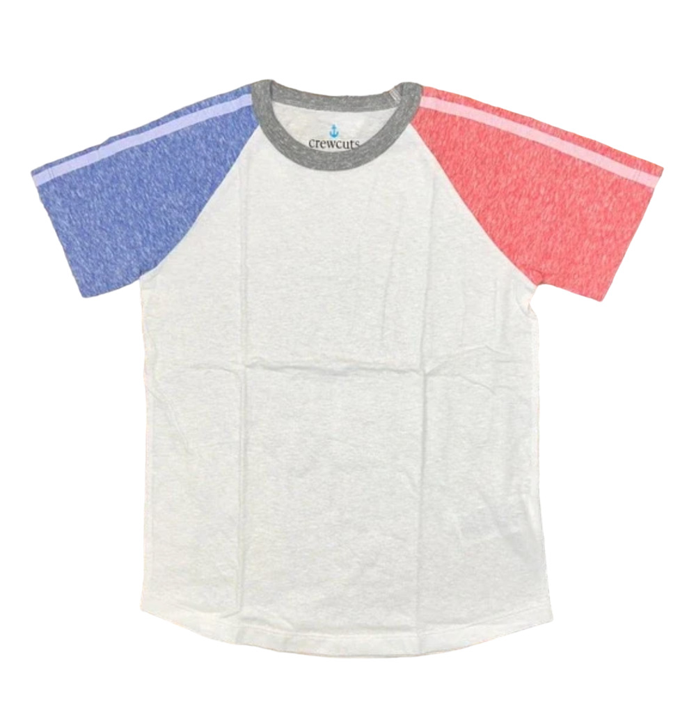 NWT J. Crew Boys' White W/Red & Blue Sleeves 4th of July Raglan Tee